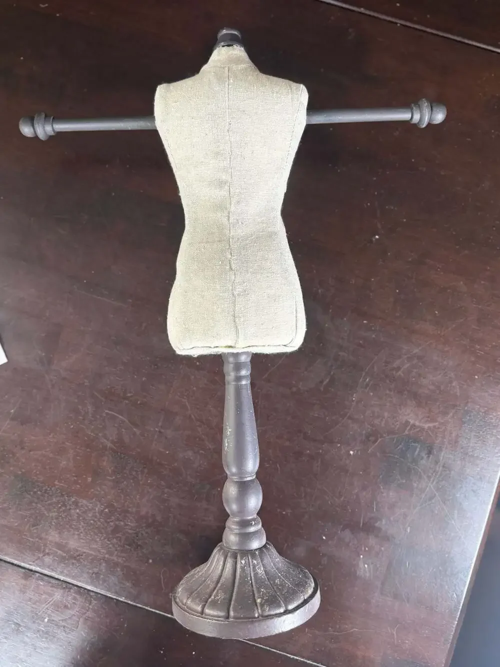 Vintage Style Burlap Mini Dress Form Jewelry Display Stand with Arms 18”